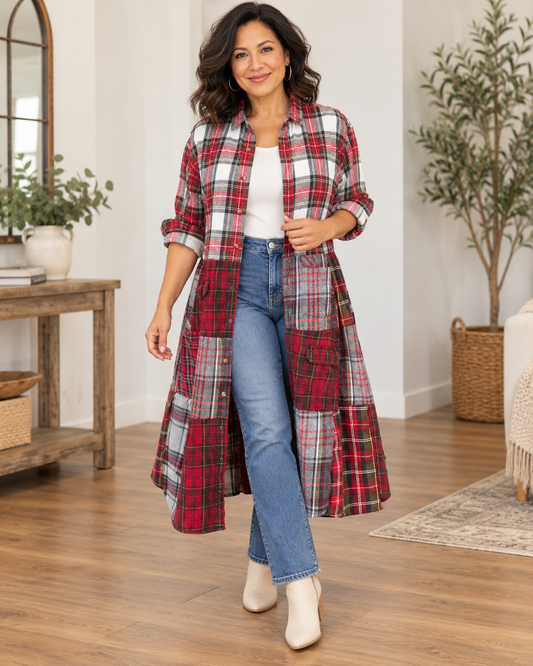 Upcycled Flannel Shirt Patchwork Duster | One of a Kind Plaid Dress