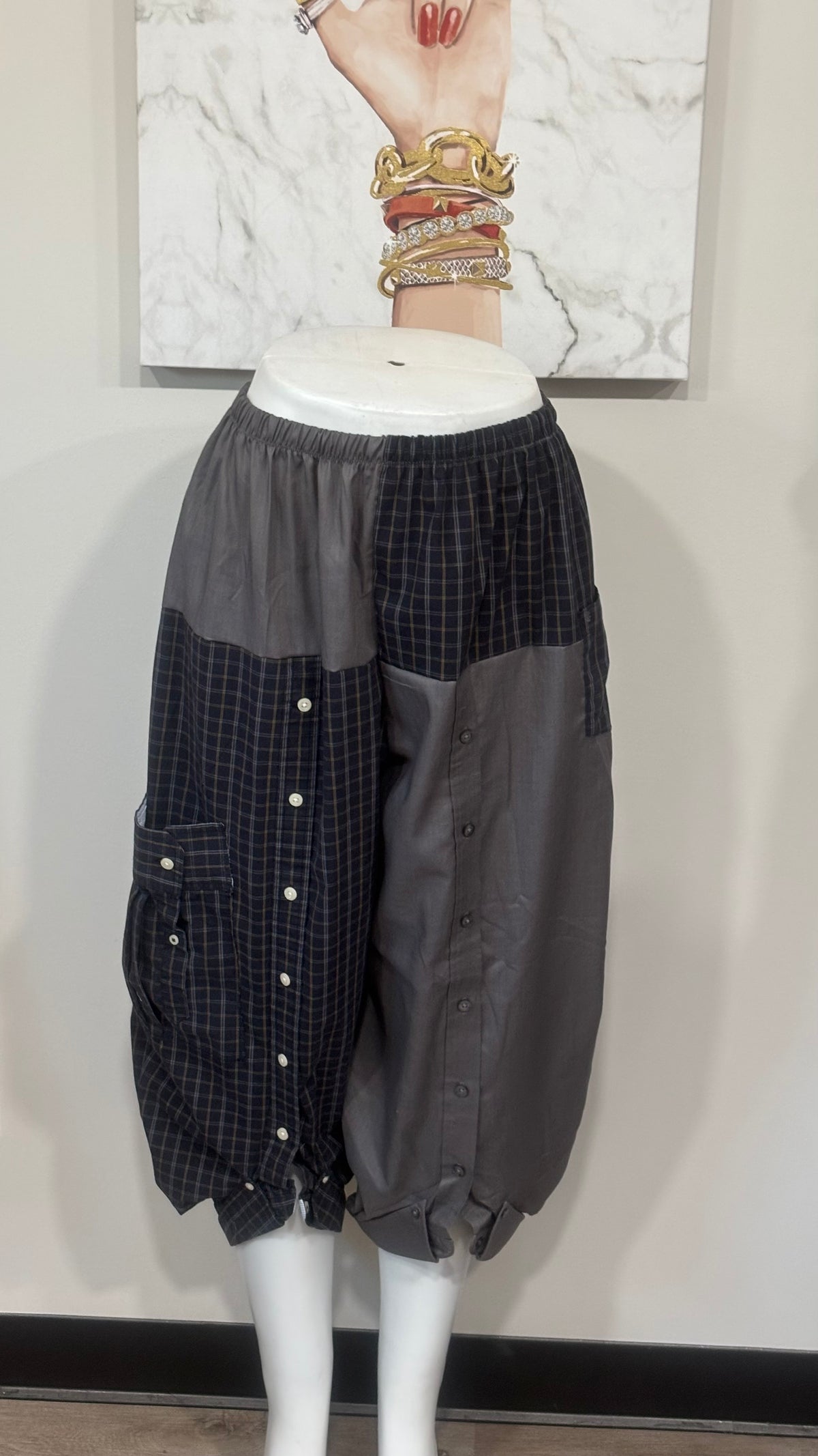 Upcycled Men’s Shirt Balloon Pants | Handmade Boho Pants | Sustainable Lounge Pants | One of a Kind Patchwork Pants
