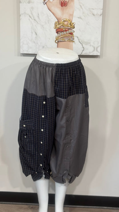 Upcycled Men’s Shirt Balloon Pants | Handmade Boho Pants | Sustainable Lounge Pants | One of a Kind Patchwork Pants