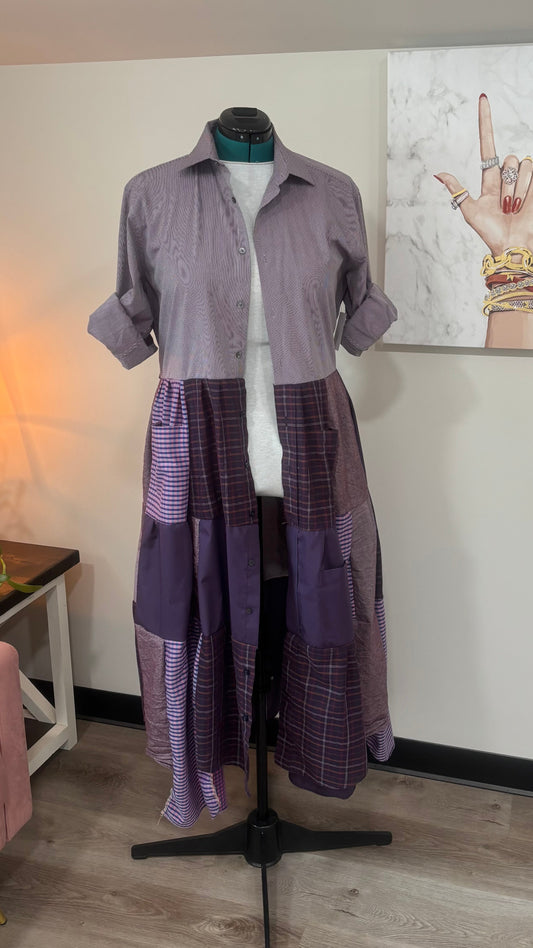 Upcycled Men’s Shirt Patchwork Duster • One of a Kind Plaid Dress