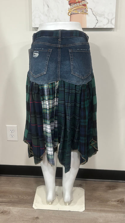 Upcycled Denim Men’s Flannel Shirt Skirt | One-of-a-Kind