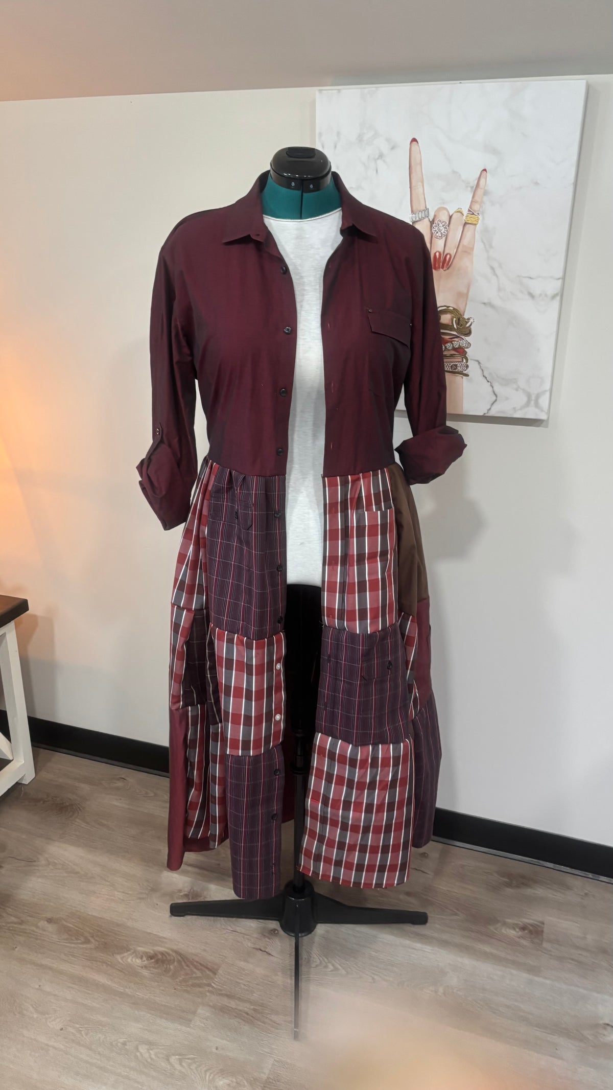 Upcycled Men’s Shirt Patchwork Duster | One of a Kind Plaid Dress