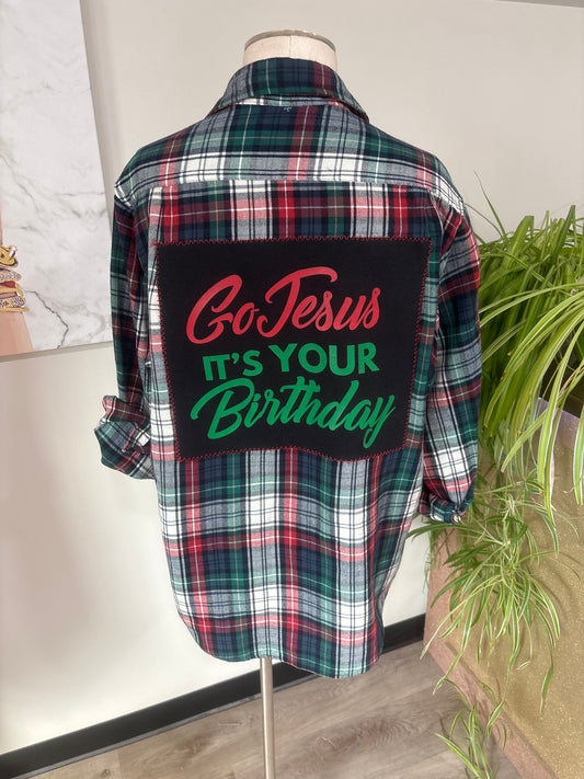Go Jesus It’s Your Birthday - Refashioned Flannel