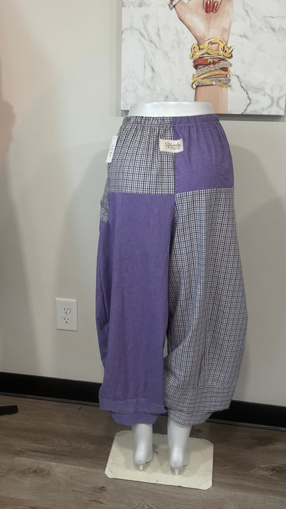 Upcycled Men’s Shirt Balloon Pants | Handmade Boho Pants | Sustainable Lounge Pants | One of a Kind Patchwork Pants