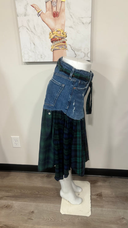 Upcycled Denim Men’s Flannel Shirt Skirt | One-of-a-Kind