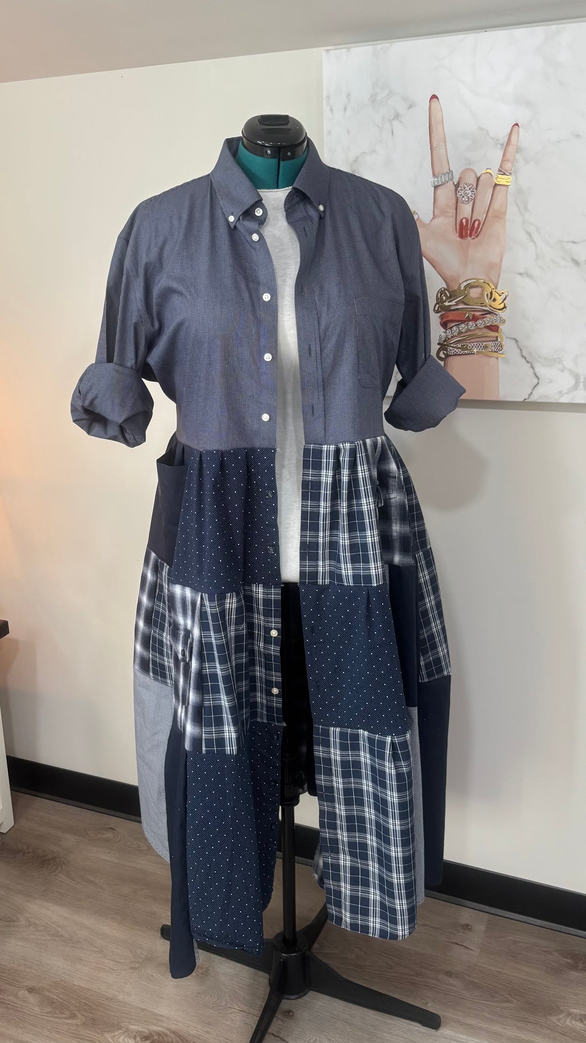 Upcycled Men’s Shirt Patchwork Duster | One of a Kind Plaid Dress