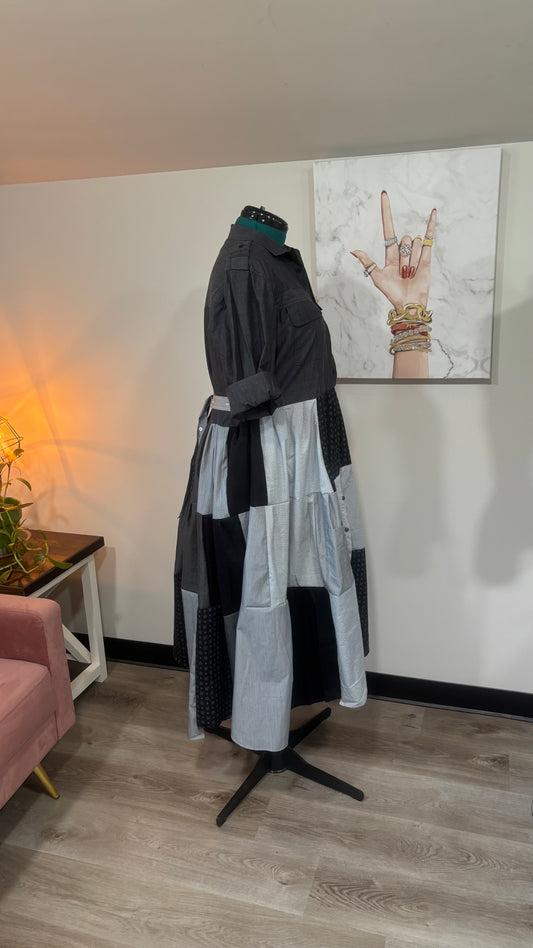 Upcycled Men’s Shirt Patchwork Duster • One of a Kind Plaid Dress