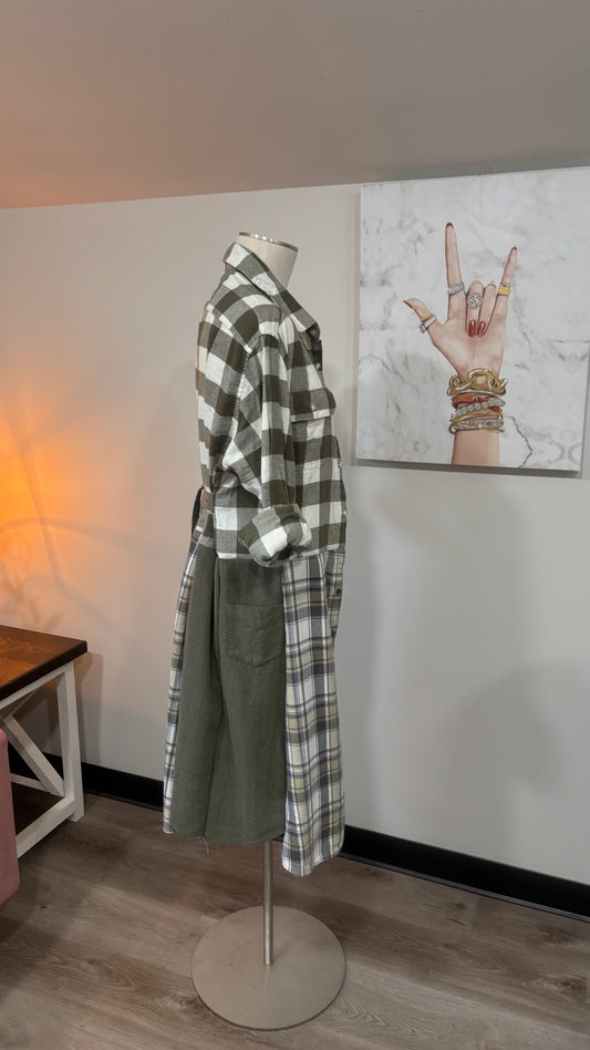 Upcycled Flannel Duster, Plaid Shirt Jacket