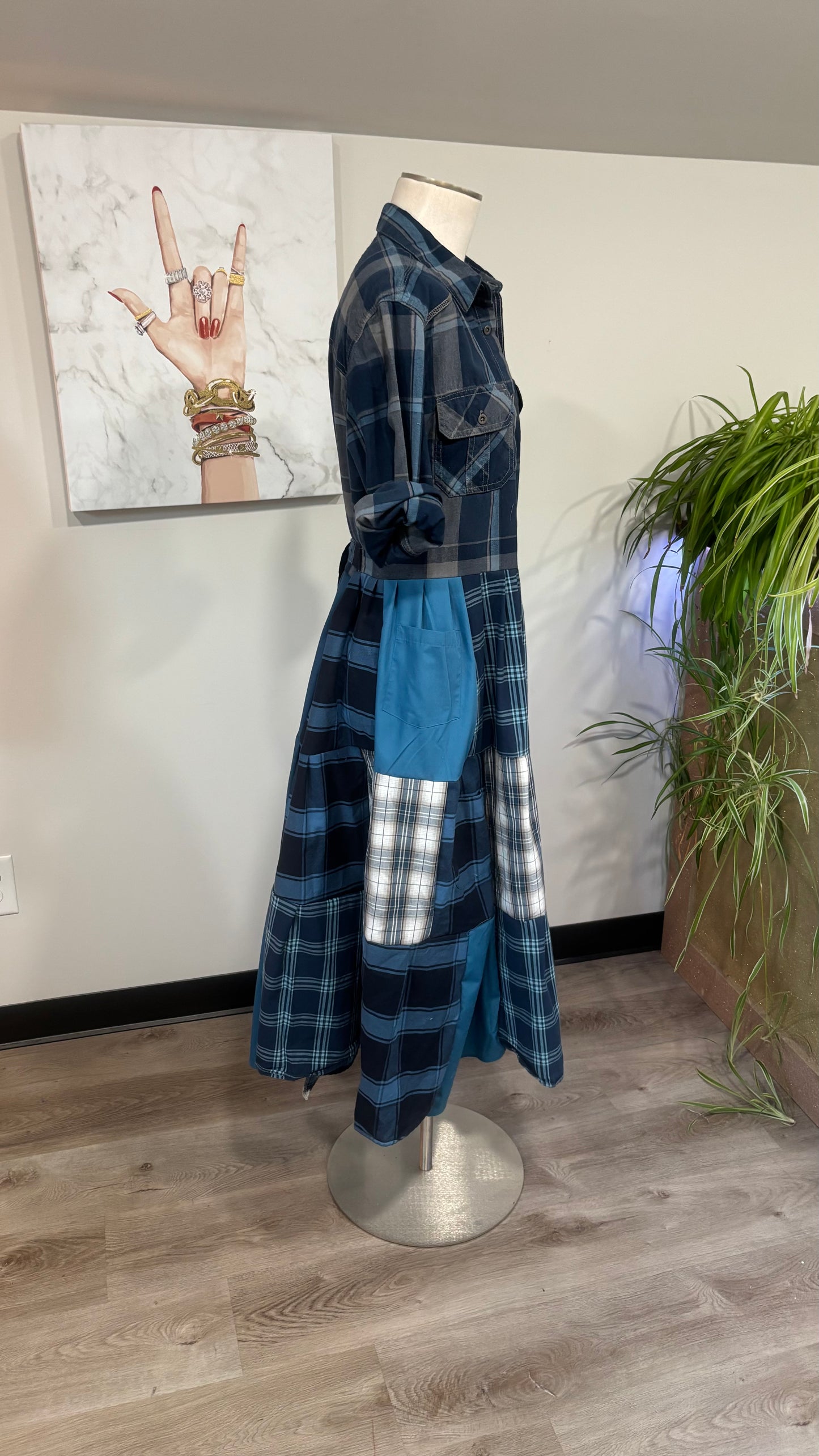 Upcycled Men’s Shirt Patchwork Duster • One of a Kind Plaid Dress