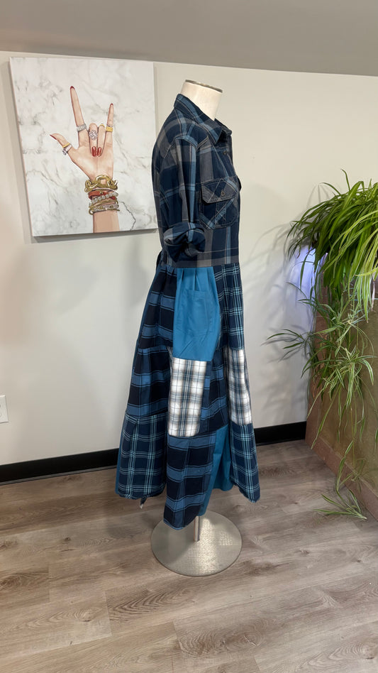 Upcycled Men’s Shirt Patchwork Duster • One of a Kind Plaid Dress