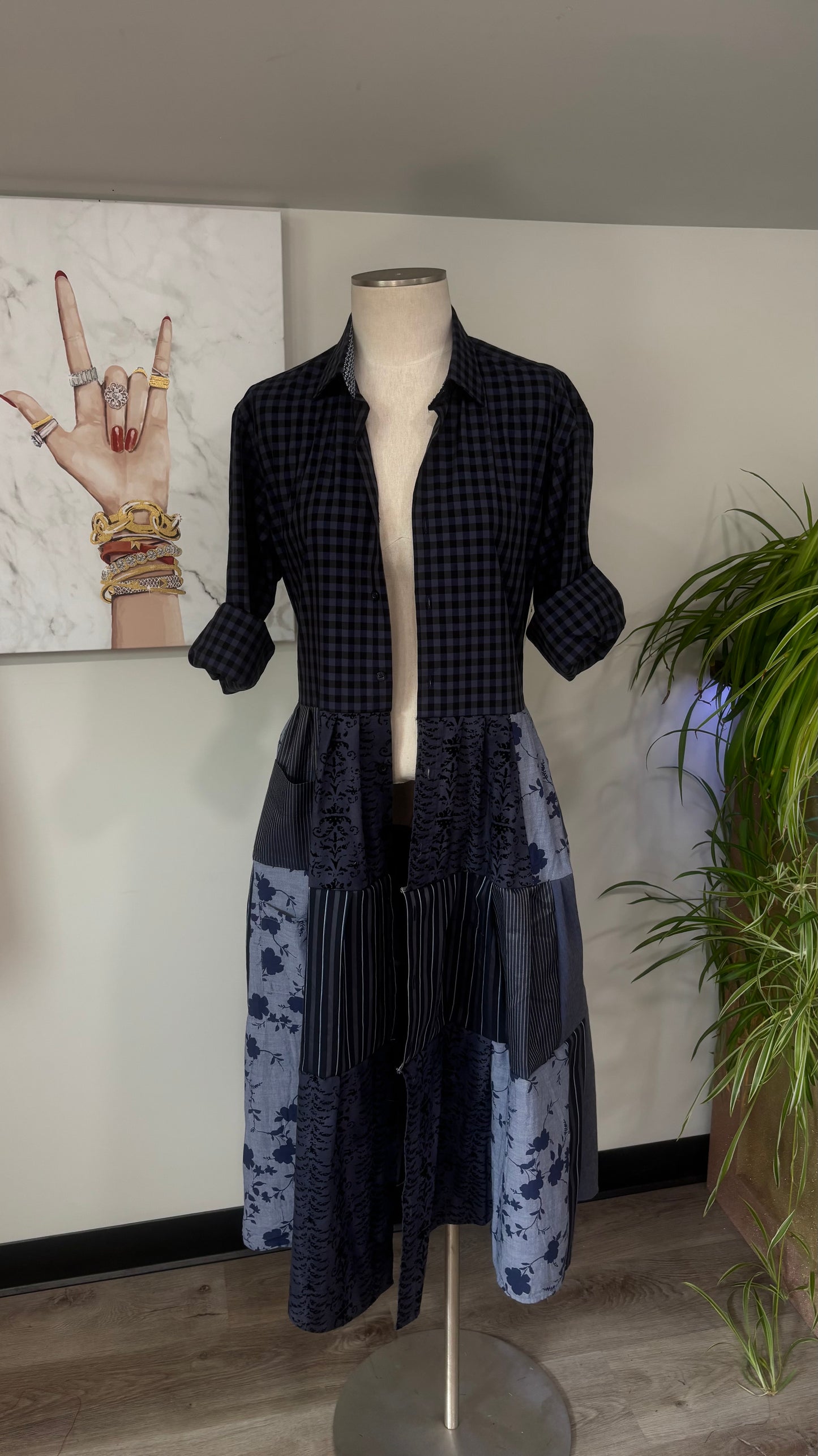 Upcycled Men’s Shirt Patchwork Duster • One of a Kind Plaid Dress