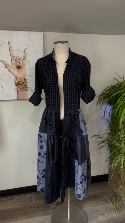 Upcycled Men’s Shirt Patchwork Duster • One of a Kind Plaid Dress