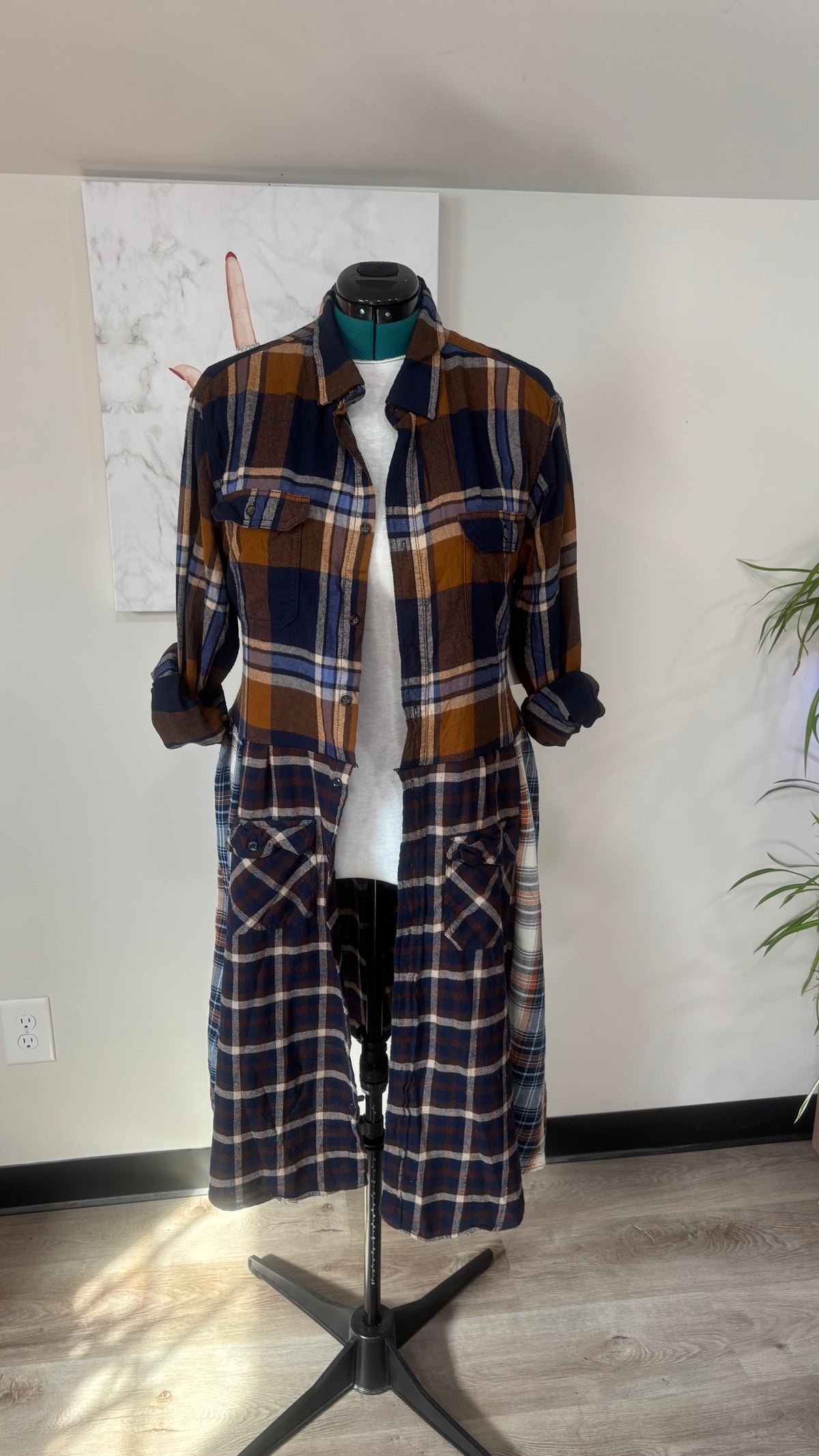 Upcycled Flannel Duster, Plaid Shirt Jacket