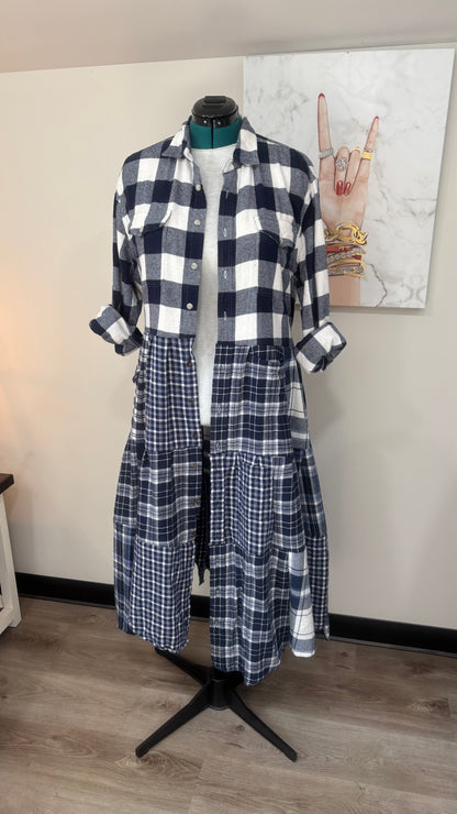 Upcycled Flannel Shirt Patchwork Duster | One of a Kind Plaid Dress