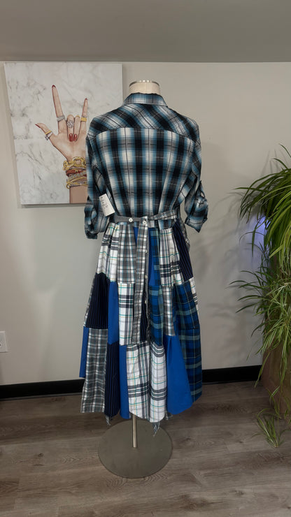 Upcycled Men’s Shirt Patchwork Duster • One of a Kind Plaid Dress