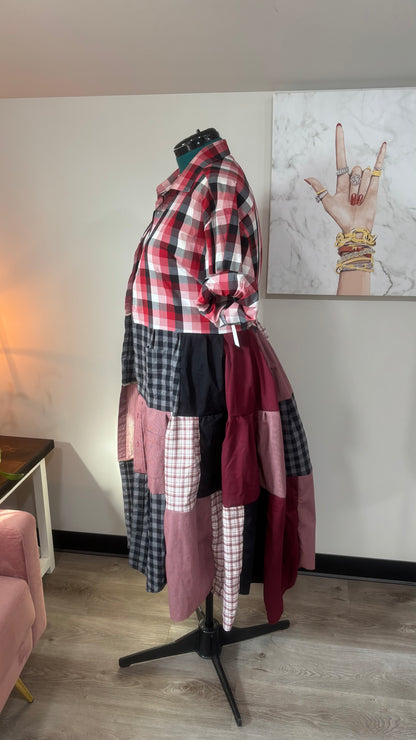 Upcycled Men’s Shirt Patchwork Duster • One of a Kind Plaid Dress