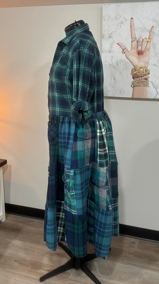 Upcycled Flannel Shirt Patchwork Duster | One of a Kind Plaid Dress