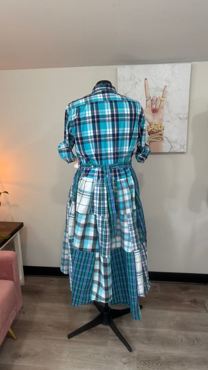 Upcycled Men’s Shirt Patchwork Duster • One of a Kind Plaid Dress