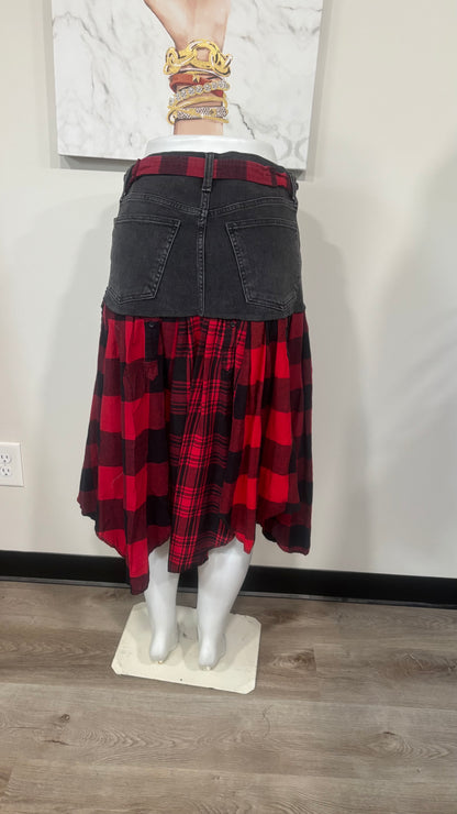 Upcycled Denim Men’s Flannel Shirt Skirt | One-of-a-Kind