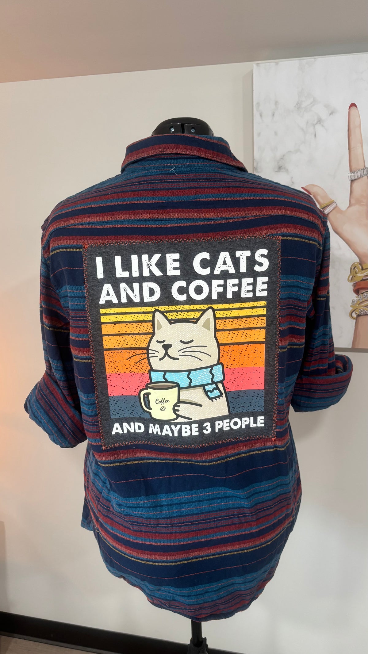 I Like Cats and Coffee - Refashioned Flannel