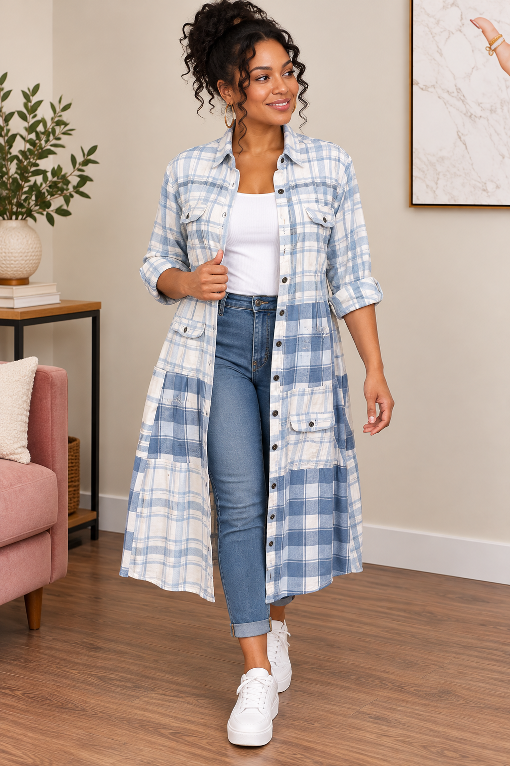 Upcycled Flannel Shirt Patchwork Duster | One of a Kind Plaid Dress