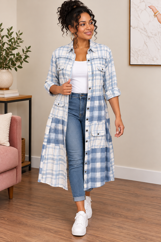 Upcycled Flannel Shirt Patchwork Duster | One of a Kind Plaid Dress