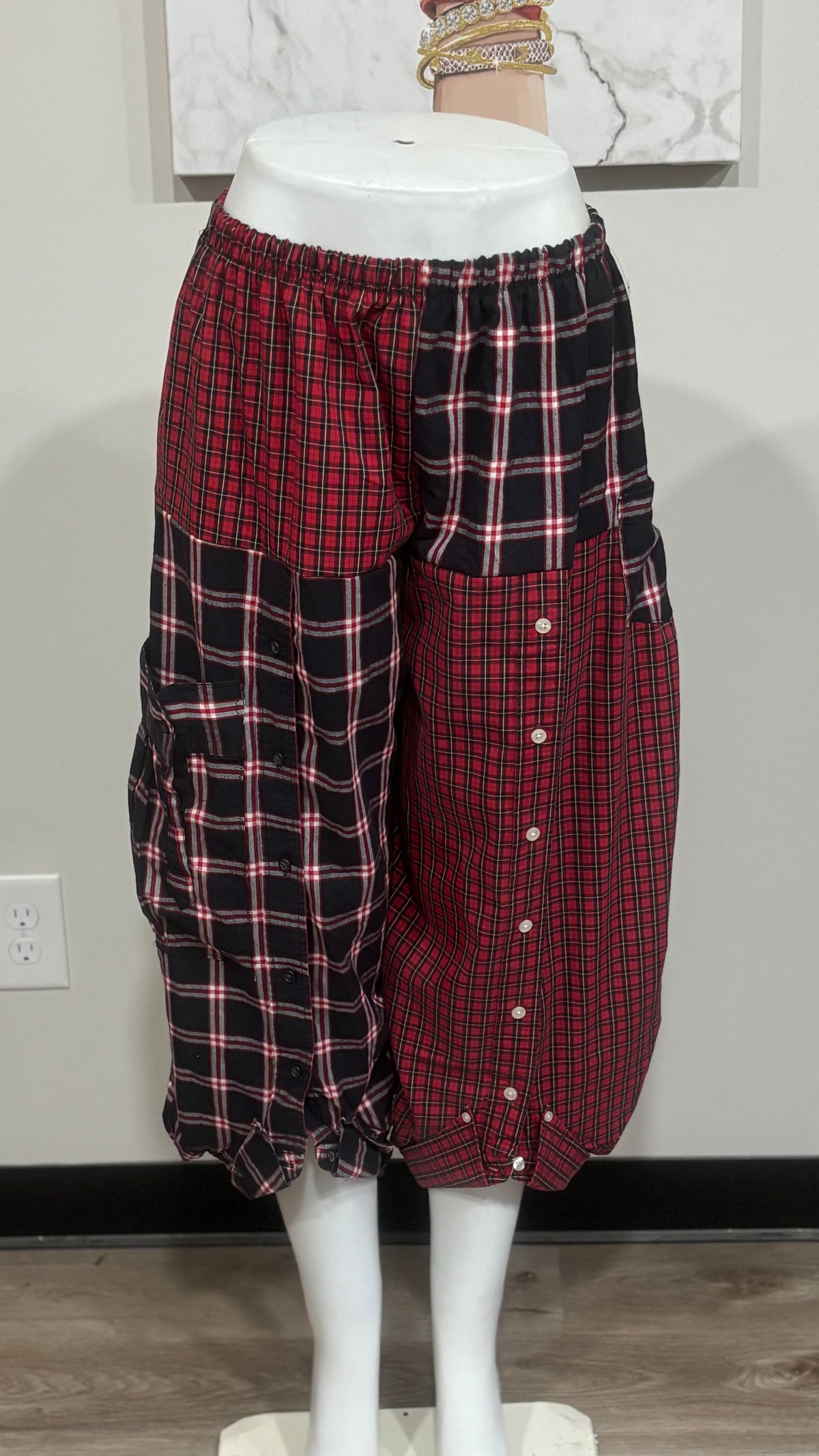 Upcycled Men’s Shirt Balloon Pants | Handmade Boho Pants | Sustainable Lounge Pants | One of a Kind Patchwork Pants