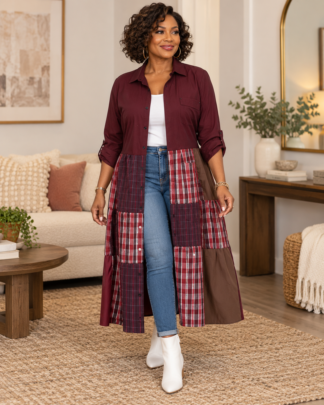 Upcycled Men’s Shirt Patchwork Duster | One of a Kind Plaid Dress