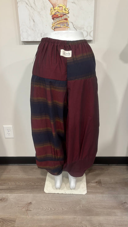 Upcycled Men’s Shirt Balloon Pants | Handmade Boho Pants | Sustainable Lounge Pants | One of a Kind Patchwork Pants