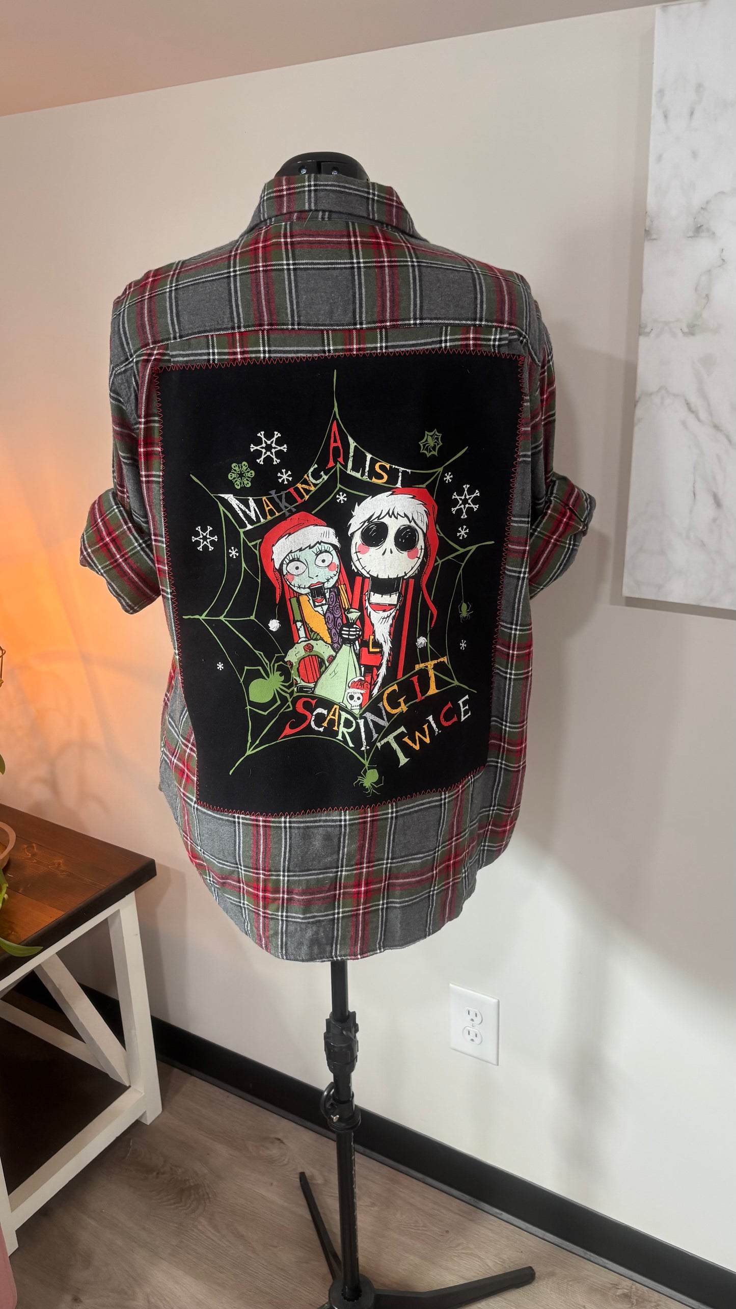 Making A List Scaring It Twice (Nightmare Before Christmas)- Refashioned Flannel