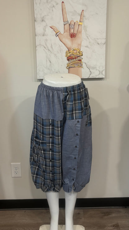 Upcycled Men’s Shirt Balloon Pants | Handmade Boho Pants | Sustainable Lounge Pants | One of a Kind Patchwork Pants
