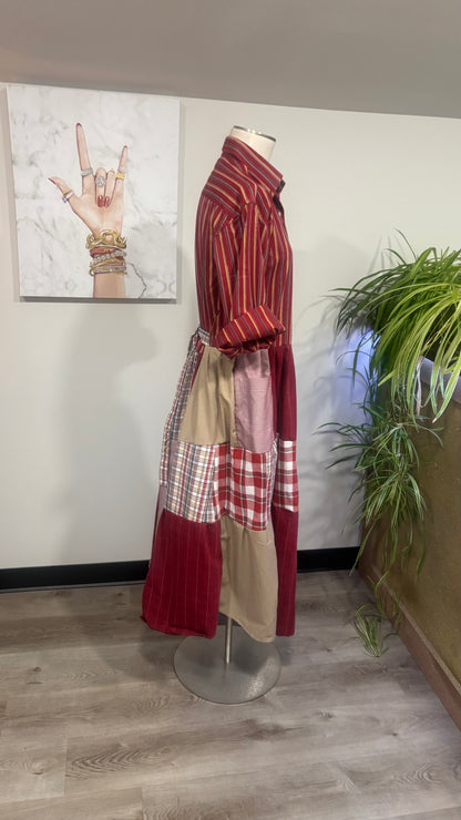 Upcycled Men’s Shirt Patchwork Duster • One of a Kind Plaid Dress