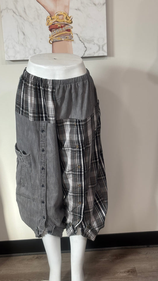 Upcycled Men’s Shirt Balloon Pants | Handmade Boho Pants | Sustainable Lounge Pants | One of a Kind Patchwork Pants