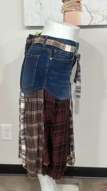 Upcycled Denim Men’s Flannel Shirt Skirt | One-of-a-Kind