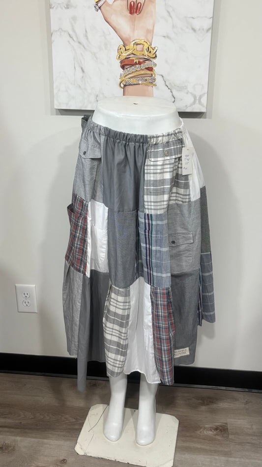Upcycled Men’s Shirt Patchwork Maxi Skirt | Boho Cottagecore Skirt | One-of-a-Kind Sustainable Fashion