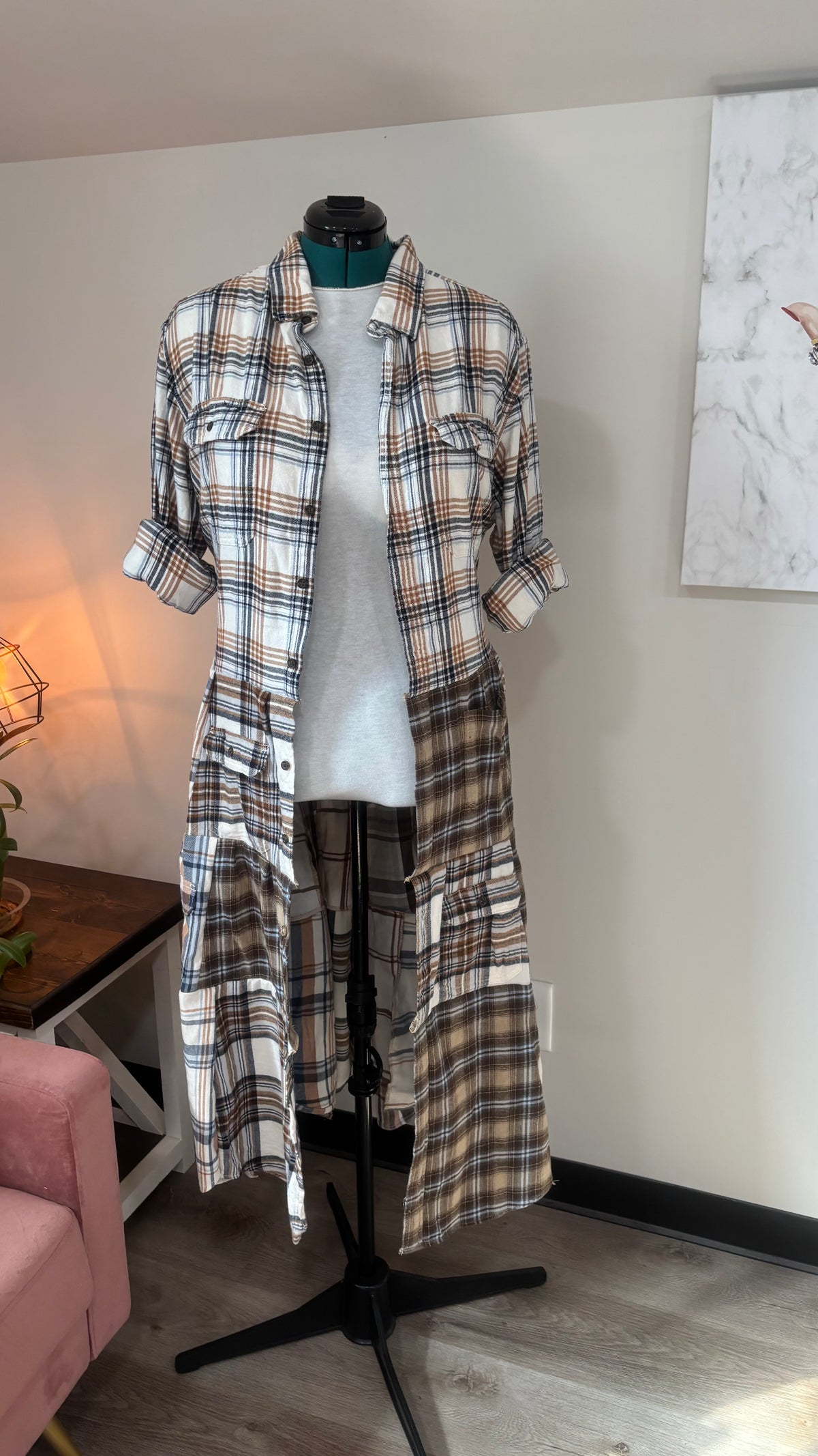 Upcycled Flannel Shirt Patchwork Duster | One of a Kind Plaid Dress