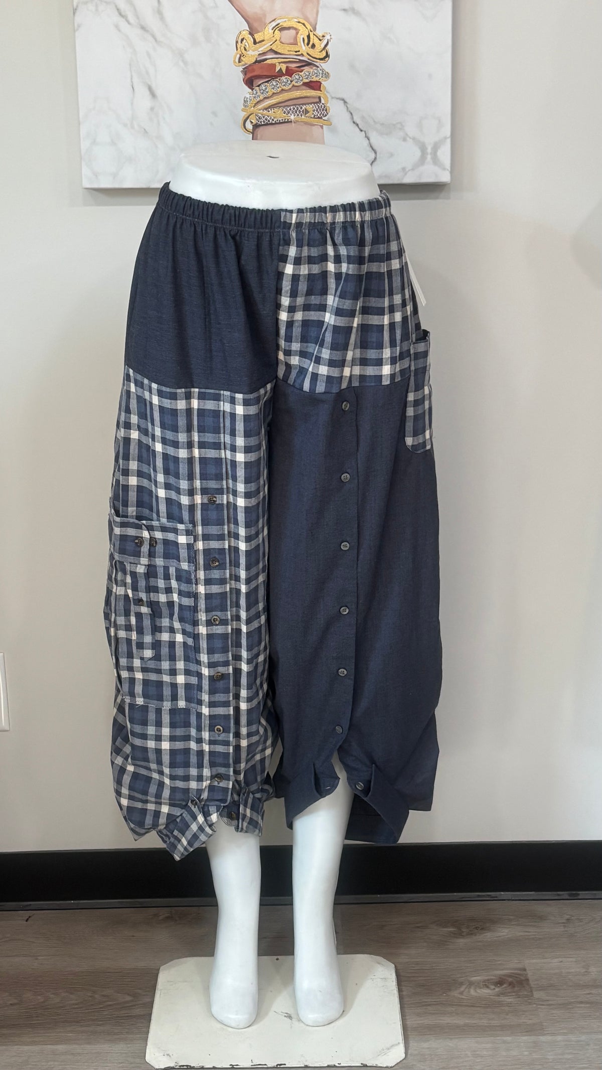 Upcycled Men’s Shirt Balloon Pants | Handmade Boho Pants | Sustainable Lounge Pants | One of a Kind Patchwork Pants
