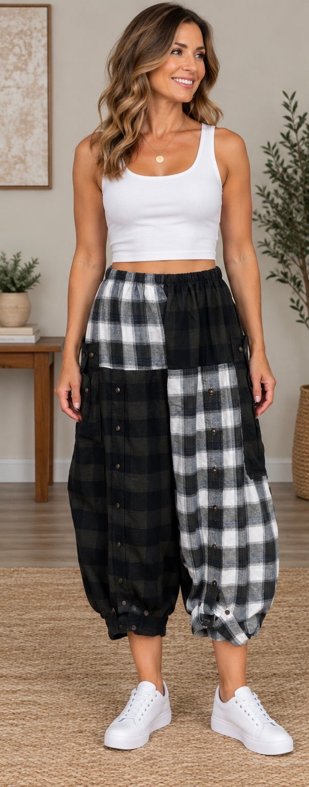 Upcycled Men’s Flannel Shirt Balloon Pants | Handmade & One of a Kind