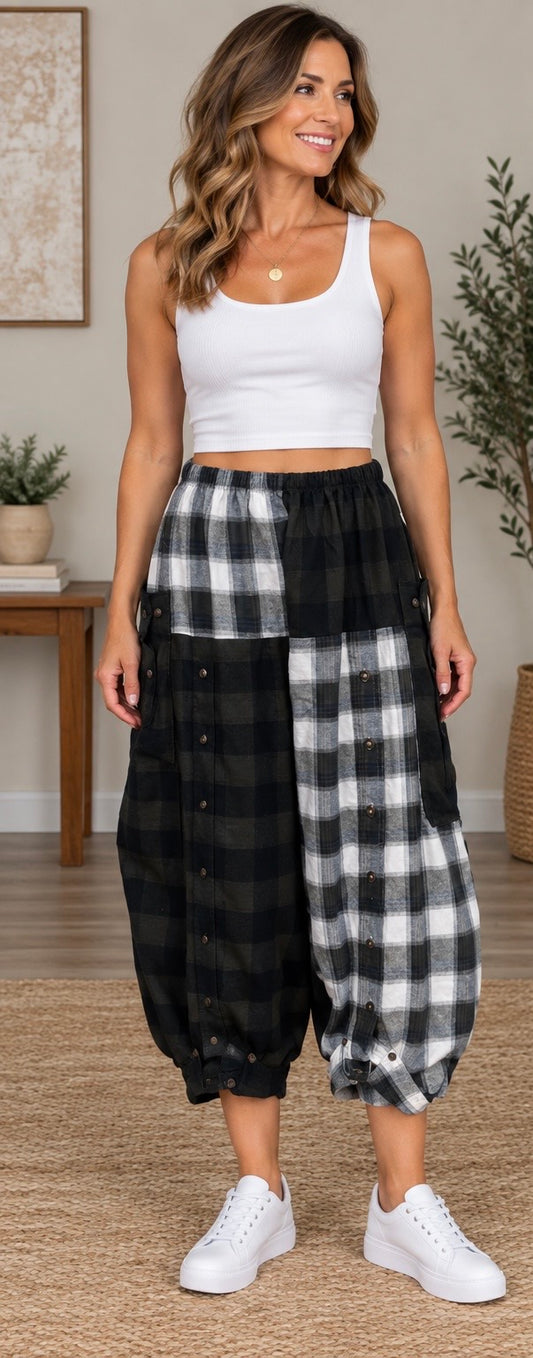 Upcycled Men’s Flannel Shirt Balloon Pants | Handmade & One of a Kind