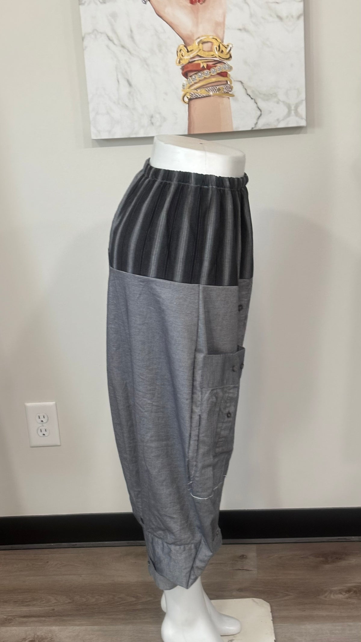 Upcycled Men’s Shirt Balloon Pants | Handmade Boho Pants | Sustainable Lounge Pants | One of a Kind Patchwork Pants