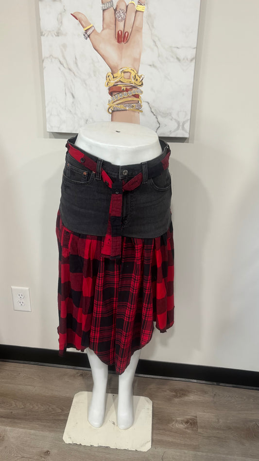 Upcycled Denim Men’s Flannel Shirt Skirt | One-of-a-Kind