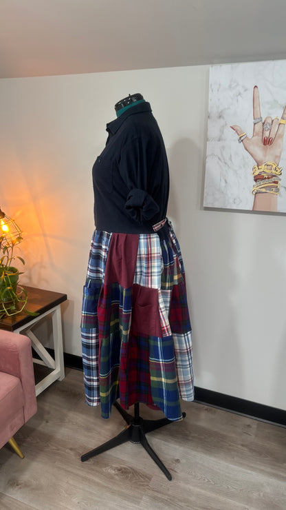 Upcycled Men’s Shirt Patchwork Duster • One of a Kind Plaid Dress