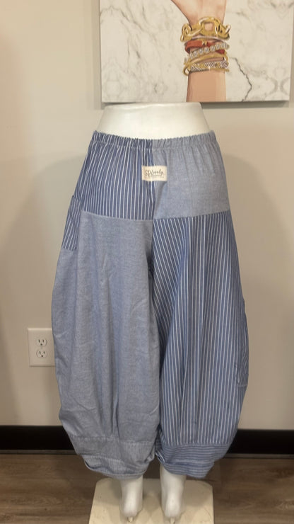 Upcycled Men’s Shirt Balloon Pants | Handmade Boho Pants | Sustainable Lounge Pants | One of a Kind Patchwork Pants