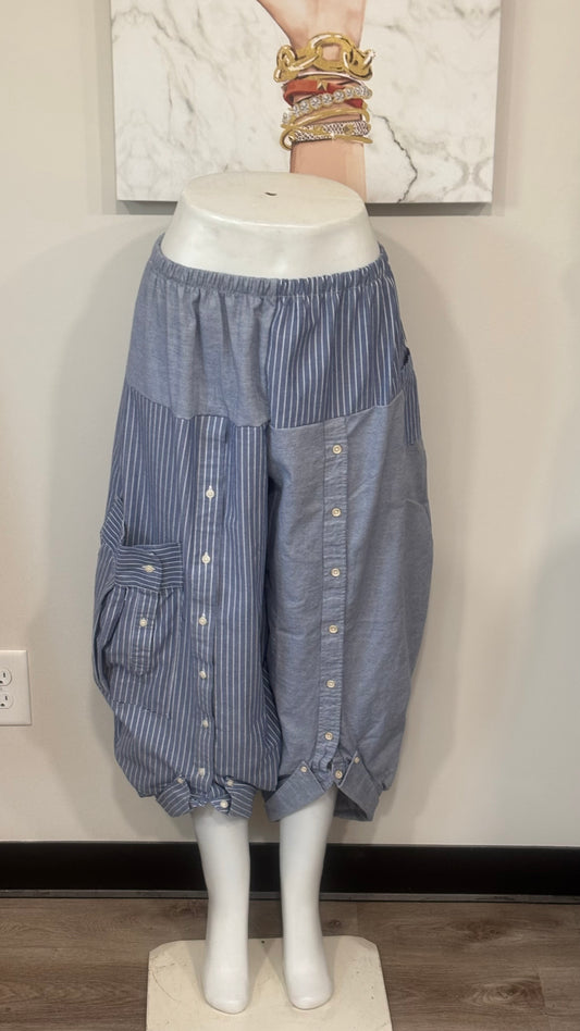 Upcycled Men’s Shirt Balloon Pants | Handmade Boho Pants | Sustainable Lounge Pants | One of a Kind Patchwork Pants