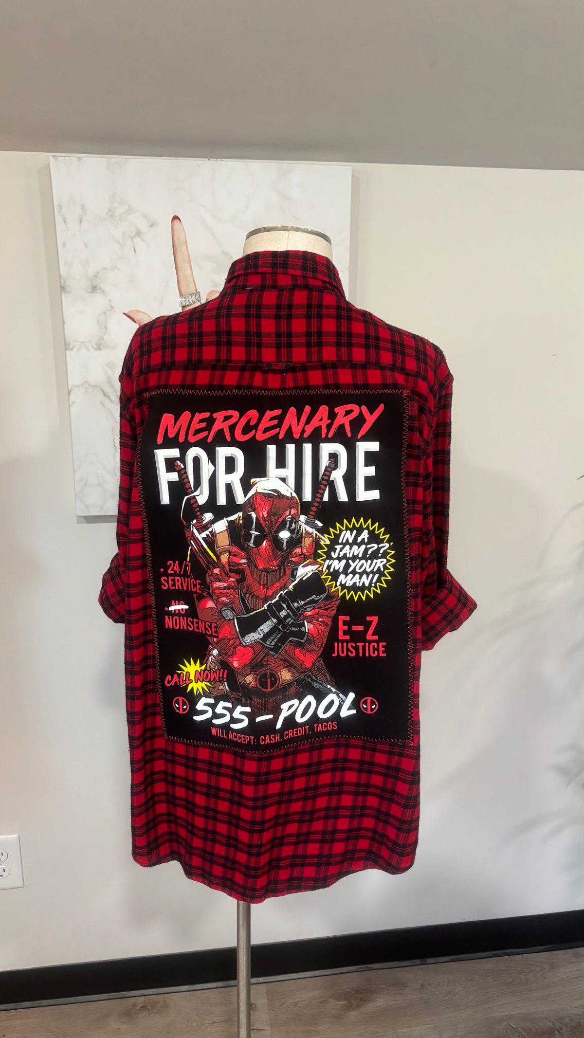 Deadpool Mercenary For Hire - Refashioned Flannel