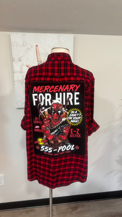 Deadpool Mercenary For Hire - Refashioned Flannel