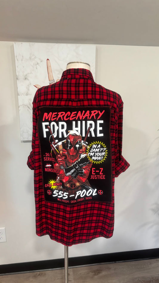 Deadpool Mercenary For Hire - Refashioned Flannel
