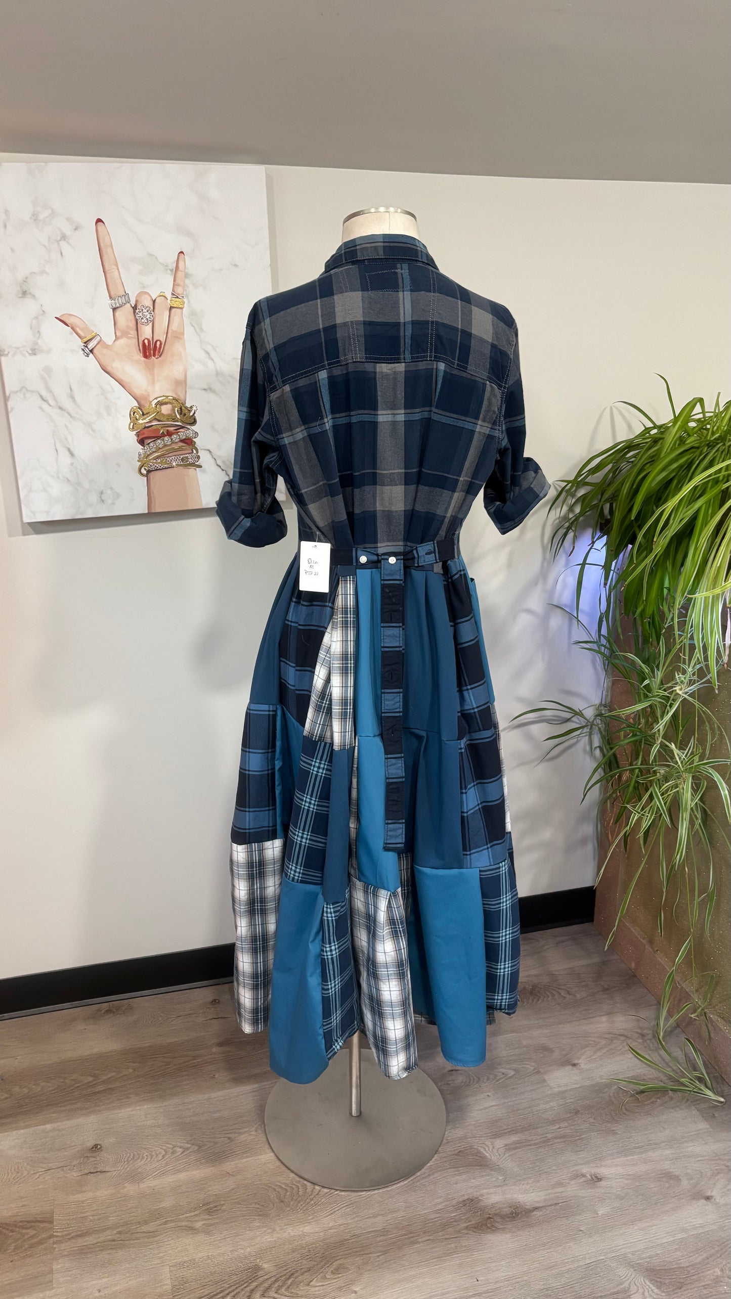Upcycled Men’s Shirt Patchwork Duster • One of a Kind Plaid Dress