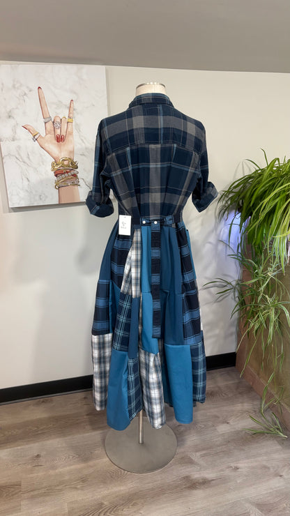 Upcycled Men’s Shirt Patchwork Duster • One of a Kind Plaid Dress