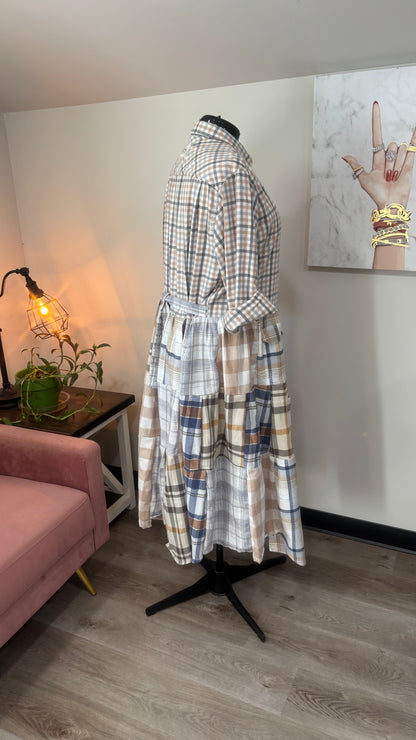 Upcycled Flannel Shirt Patchwork Duster | One of a Kind Plaid Dress